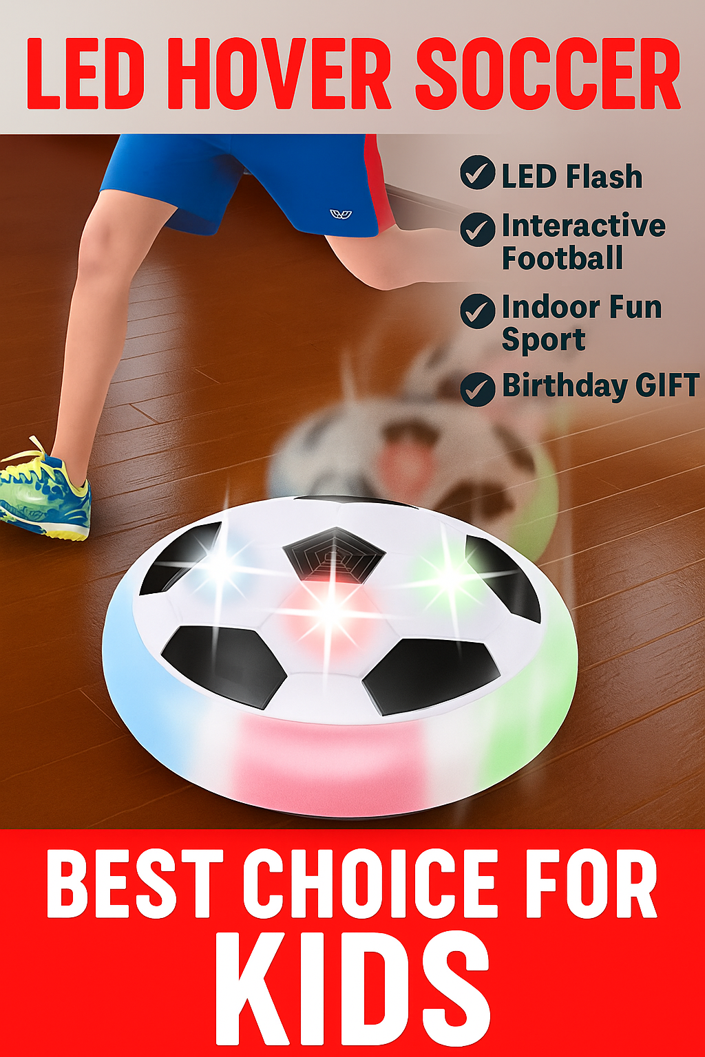 Magic Air Soccer Ball for Toddlers with Flashing Colored LED Lights